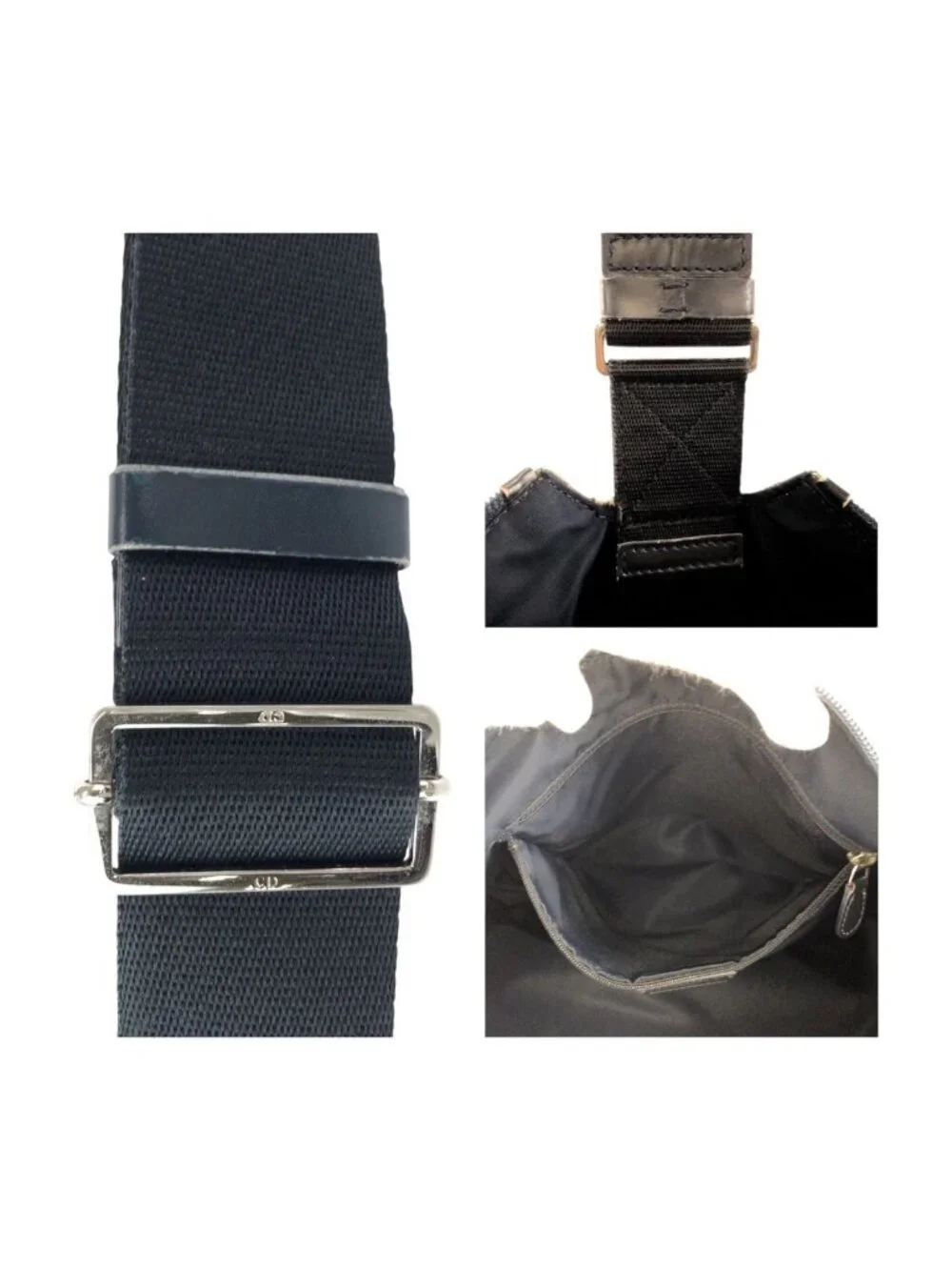 Dior Vintage Trotter Navy Gray Canvas Leather Shoulder